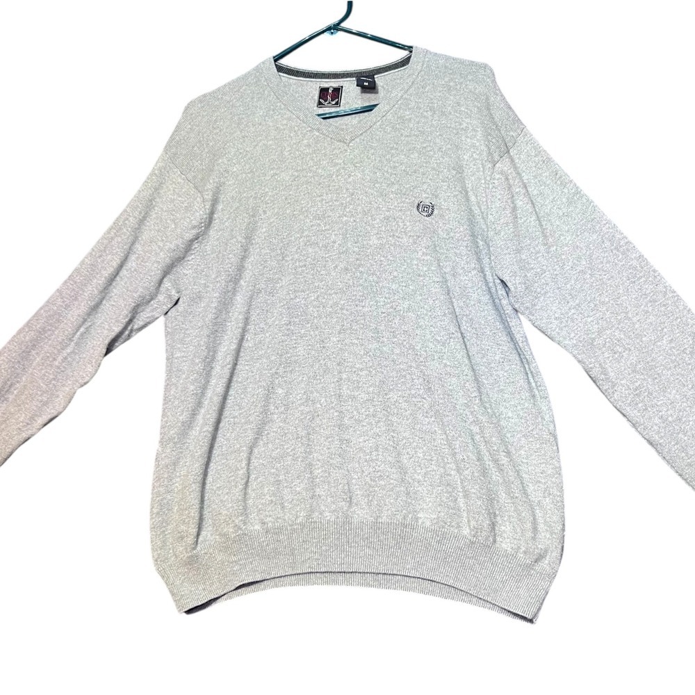 CHAPS V Neck Sweater Mens Medium Gray Cotton Cashmere Knit Pullover Top Casual - Picture 2 of 10